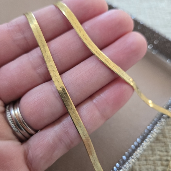 Sterling Silver Gold Vermeil Herringbone Necklace - Picture 6 of 11